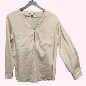Calvin Klien zip up blouse, long sleeve in blush color